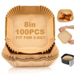 ZELKEY 100 PCS Air Fryer Paper Sheets, Disposable Paper Liner for Microwave, Oil-Proof Air Fryer Parchment Paper for Frying, Baking, Cooking, Roasting and Microwave (Square 8 INCH) - Image 3