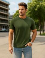 AWG ALL WEATHER GEAR Men Solid Waffle Crew Neck Tshirt | Waffle Knit T-Shirt | Men's T-Shirt | Tees for Man | Textured Half Sleeve T-Shirt's | Tshirt for Men Stylish - Image 4