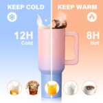 House of Quirk 1200ML Stainless Steel Tumbler with Handle & Lid, 2 Straws – Large Travel Mug Water Cup for Gym, Office & Outdoor Use (Cotton Candy Haze) - Image 3