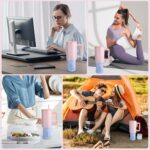 House of Quirk 1200ML Stainless Steel Tumbler with Handle & Lid, 2 Straws – Large Travel Mug Water Cup for Gym, Office & Outdoor Use (Cotton Candy Haze) - Image 5