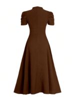 Shasmi Girl's & Women's Solid Color V-Neck A-Line Maxi Dress for Women | New Year Party Outfit | Waist Cinched Puff Sleeve Western | Elegant Casual Wear (Dress 246) - Image 4