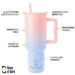House of Quirk 1200ML Stainless Steel Tumbler with Handle & Lid, 2 Straws – Large Travel Mug Water Cup for Gym, Office & Outdoor Use (Cotton Candy Haze) - Image 2