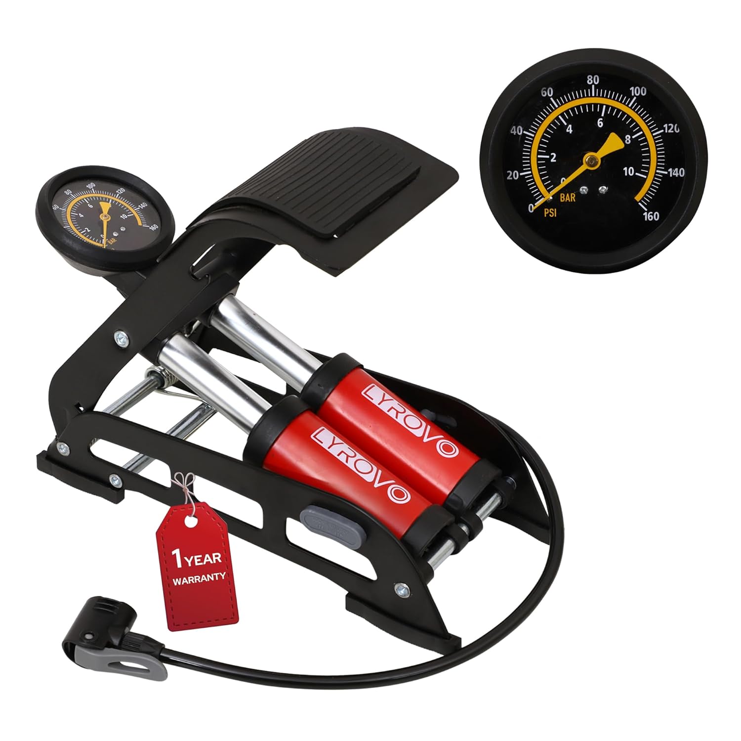 Lyrovo 160 PSI Double Cylinder Portable Foot Pump Air Tyre *
