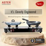 Pigeon Aster Gas Stove 2 Burner with High Powered Brass Burner, Gas Cooktop with Glass Top and Powder Coated Body, black, standard (14266) - Image 2