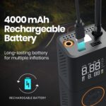 Portronics Vayu 3.0 tyre Inflator with 150 PSI Pressure, 4000 mAh Battery, Digital Display, Pressure Detection, Air Pump Compressor for Cars, Bikes, Bicycles & Balls(Black) - Image 2